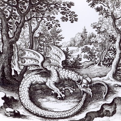 En drake i skogen, ur "Musaeum Hermeticum Reformatum" av Basil Valentine, 1678 av Russian School