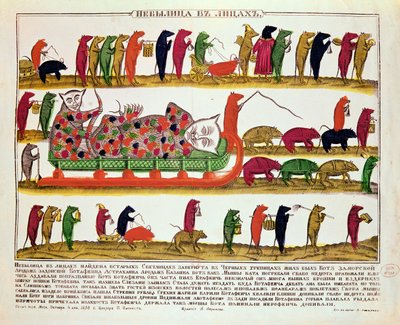 Begravning av en katt av mössen, karikatyr av tsar Peter den store (1672-1725) 1850 av Russian School