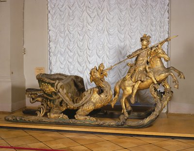 Carnival Sleigh med gestalten St George (trä & bladguld) av Russian School