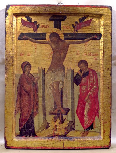 Kristus på korset (tempera och bladguld på panel) av Russian School