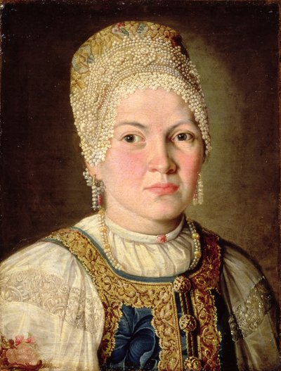 Porträtt av en kvinna i rysk kostym, 1769 av Russian School
