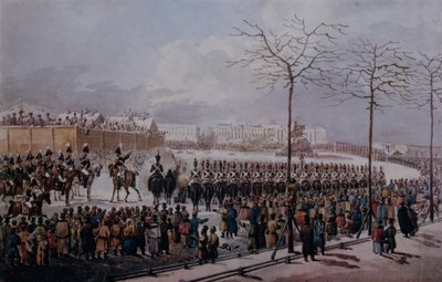 Decembristernas uppror på Senatstorget, St. Petersburg den 14 december 1825 (wc på papper) av Russian School