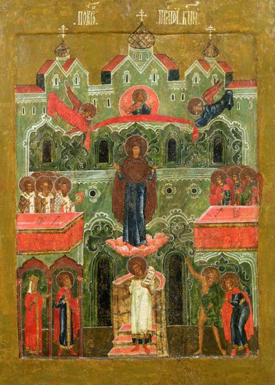 Pokrov (Guds moders förbön) (tempera på panel) av Russian School