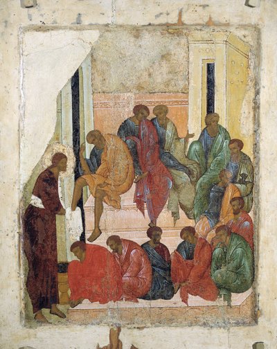 Kristus tvättar apostlarnas fötter, 1497. av Russian icon.