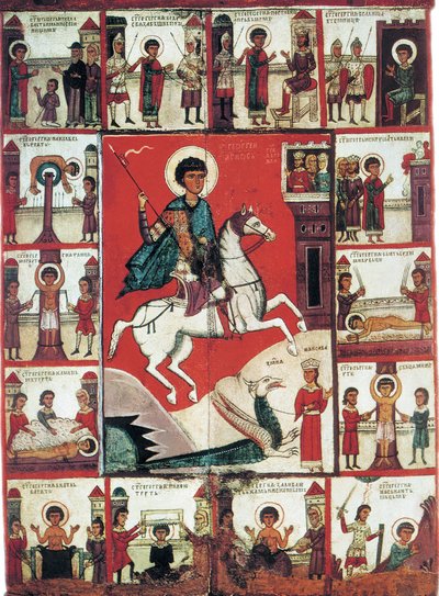 Saint George med scener ur hans liv, 1300-talet. av Russian icon.