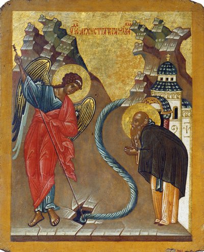 Ärkeängeln Michaels mirakel i Chonae, sent 1400-tal. av Russian icon.