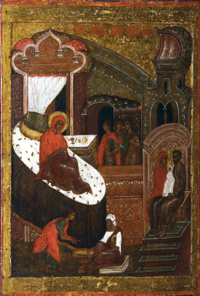 Jungfruns födelse, andra hälften av 1500-talet. av Russian icon.