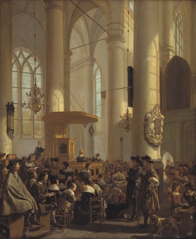 Interiör av en holländsk kyrka av Rutger van Langevelt