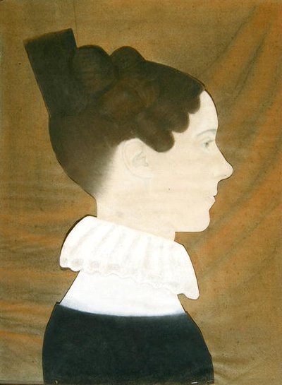 Porträtt av Mary Davis Denny (pastell, kol och färgat papper collage på blått vävt papper) av Ruth Henshaw Bascom