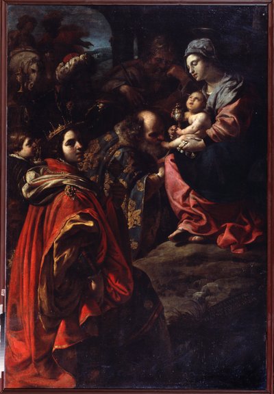 Tillbedjan av Magi. Målning av Rutilio Manetti (1571-1639). Olja på duk. Italiensk konst, barockstil. Statens konstmuseum, Jekaterinburg, Ryssland. av Rutilio Manetti