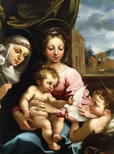 Madonnan och barnet med spädbarnet Johannes döparen och den heliga Katarina av Siena, ca 1597-1612 av Rutilio Manetti