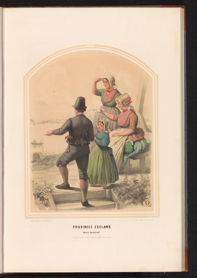 Traditionell dräkt från Noord-Beveland i Zeeland, 1857 Provinsen Zeeland. North Beveland / XVII (titel på objekt) av Ruurt de Vries