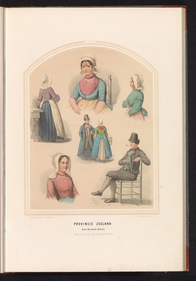 Traditionell dräkt från Noord-Beveland i Zeeland, 1857 Provinsen Zeeland. Noord Beveland (ön) / XVIII (titel på objekt) av Ruurt de Vries