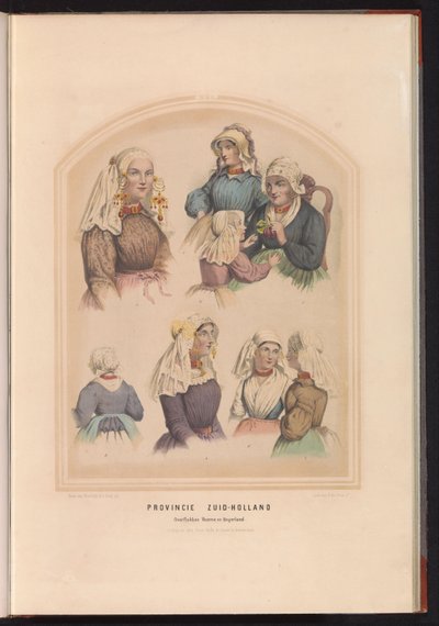 Traditionell dräkt av Overflakkee, Voorne och Oud-Beijerland i Sydholland, 1857 Provinsen Sydholland Overflakkee Voorne och Beijerland / XVI (titel på objekt) av Ruurt de Vries