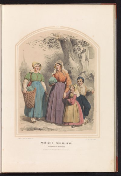 Traditionella dräkter av Overflakkee och Goedereede i Sydholland, 1857 Provinsen Sydholland Overflakkee och Goedereede / XV (titel på objekt) av Ruurt de Vries