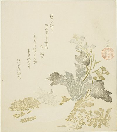 En jätterädisa (daikon), krysantemum och ormbunkar av Ryuryukyo Shinsai