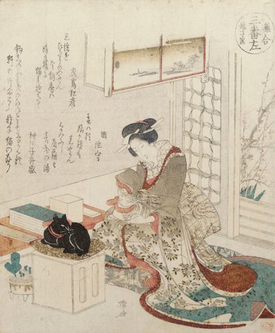 En flicka med två katter av Ryuryukyo Shinsai