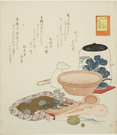 Kruka, vågskål och skål, nr 6 ur serien "Kaninens skrytsamma upptåg (Usagi tegarabanashi)" av Ryuryukyo Shinsai