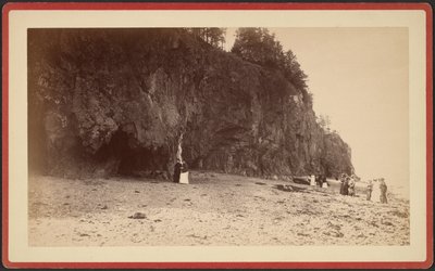 [Grupp människor på strandlinjen nära klippor, möjligen vid Mt. Desert, Maine] av S.R. Stoddard