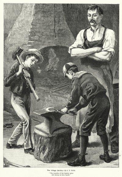 The Village Smithy (gravyr) av S.T. (after) Dadd