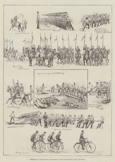 Skisser på den militära turneringen i Agricultural Hall, Islington av S.T. Dadd