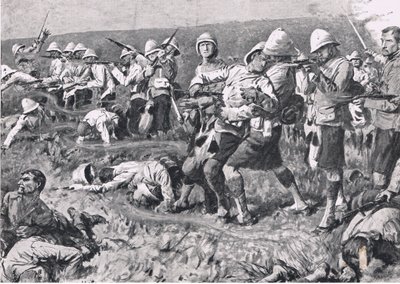 Majuba Hill, 27 februari 1881 (första boerkriget), illustration från brittiska striderna på land och hav, 1915 av S. Begg
