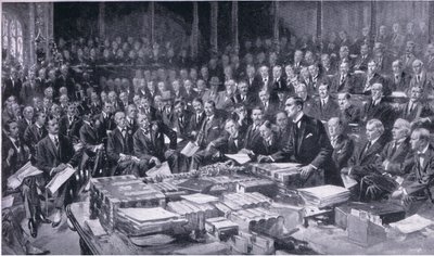 En av de mest betydelsefulla händelserna i parlamentets historia den 3 augusti 1914, från Cassells History of the British People publicerad av Waverley Book Company Limited, ca 1940 av S. Begg