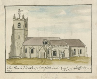 Longdon Church: akvarellmålning av S Bentley