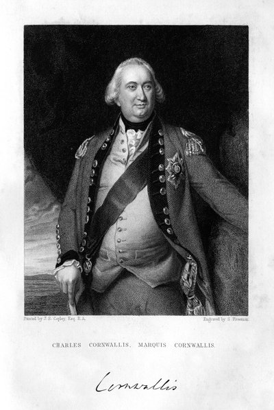 Charles Cornwallis 1738-1805, första markisen Cornwallis, 1839. av S. Freeman