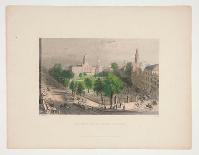 The Park and City Hall, New York, illustration för Nathaniel Parker Willis av S. Lacey