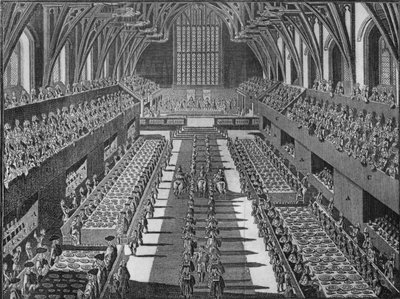 Interiören av Westminster Hall vid kröningsbanketten av kung George II, 1727 1911 av S Moore