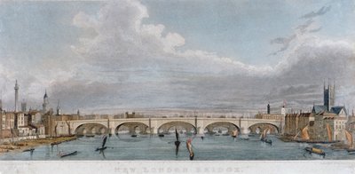 Utsikt över London Bridge från väster med båtar på Themsen, 1829 av S Rogers