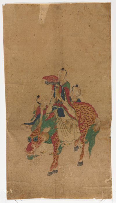 Daoist Immortal on a Kilin and Two Attendants, sent 1800-tal. av Sa Lin Pun