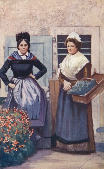 Bondeflickor från Causses (färglitografi) av Sabine Baring Gould