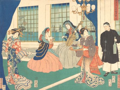 Salongen för ett utländskt företag i Yokohama, 9:e månaden, 1861. av Sadahide Utagawa