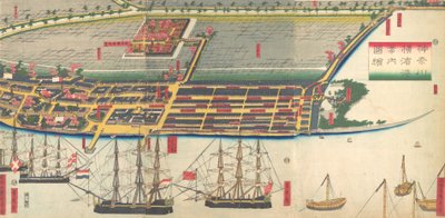 Bildguide till Yokohamas hamn, 7:e månaden, 1860. av Sadahide Utagawa
