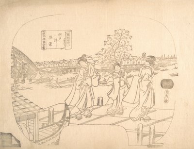 Proof Line-Block Print for Fan, 1800-talet. av Sadahide Utagawa