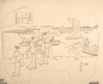 Proof Line-Block Print for Fan, 1800-talet. av Sadahide Utagawa