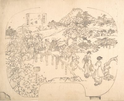 Proof Line-Block Print for Fan, 1800-talet. av Sadahide Utagawa