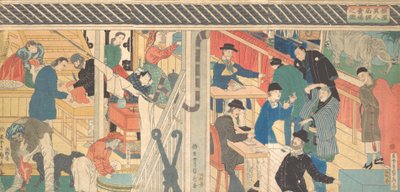 Försäljningsrum i Foreign Trade Building i Yokohama, 1861. av Sadahide Utagawa