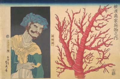 Stick of Coral and a Portrait of South Sea Islander, 3:e månaden, 1860. av Sadahide Utagawa