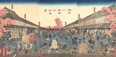 "Den nyöppnade hamnen i Yokohama i Kanagawa Prefecture", 2:a månaden, 1860. av Sadahide Utagawa