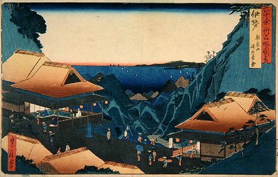 Ise-provinsen: Testånd vid passet på berget Asama, från serien "Illustrationer av berömda platser i de sextio-udda provinserna", sent 1850-tal (träblock i färg) av Sadanobu Utagawa