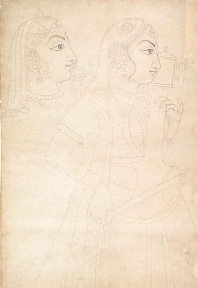 Sångare och Sarinda Player, ca. 1800. av Sahib Ram