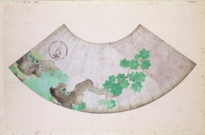 Fläkt med lönndesign (papper) av Sakai Hoitsu
