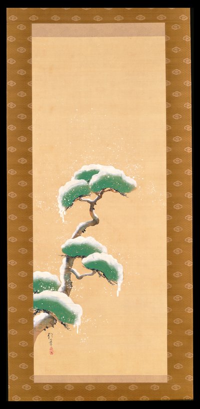 Hängande rulla föreställande en snöklädd tall, från A Triptych of the Three Seasons, japansk, tidigt 1800-tal av Sakai Hoitsu
