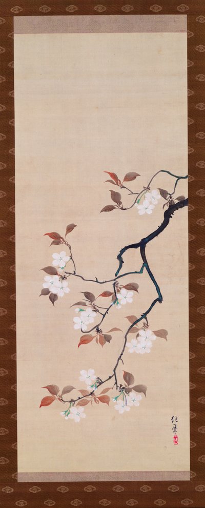 Hängande rulla föreställande körsbärsblommor, från A Triptych of the Three Seasons, japansk, tidigt 1800-tal av Sakai Hoitsu