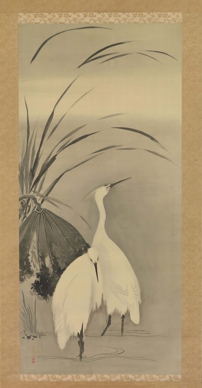 Två hägrar och Lotus, 1761-1828. av Sakai Hoitsu