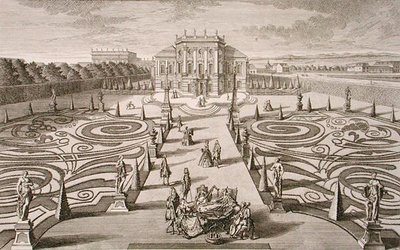 Österrikiskt hus och trädgård, graverad av Johann August Corvinus (1683-1738), publicerad ca 1730-40 (gravyr) av Salomon (after) Kleiner