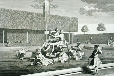 Neptunus och Thetis fontän vid Belvedere-palatset, Wien, graverade av Jakob Gottlieb Thelott (c.1711-75), publicerad c.1730-40 (gravyr) av Salomon (after) Kleiner